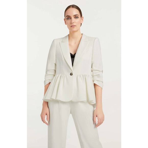 Cinq á Sept Kourtney White Ruffle Blazer Ivory 6 Small Single Breasted Peplum - Picture 6 of 9